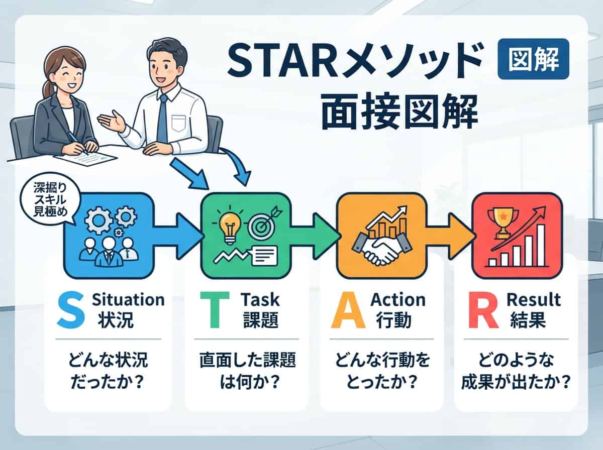 面接で使えるSTARメソッドの図解